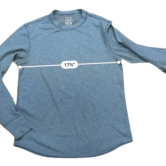 GAP Waffle Knit Thermal Shirt Blue Crew Neck Long Sleeve Mens Medium Layer - Picture 6 of 7